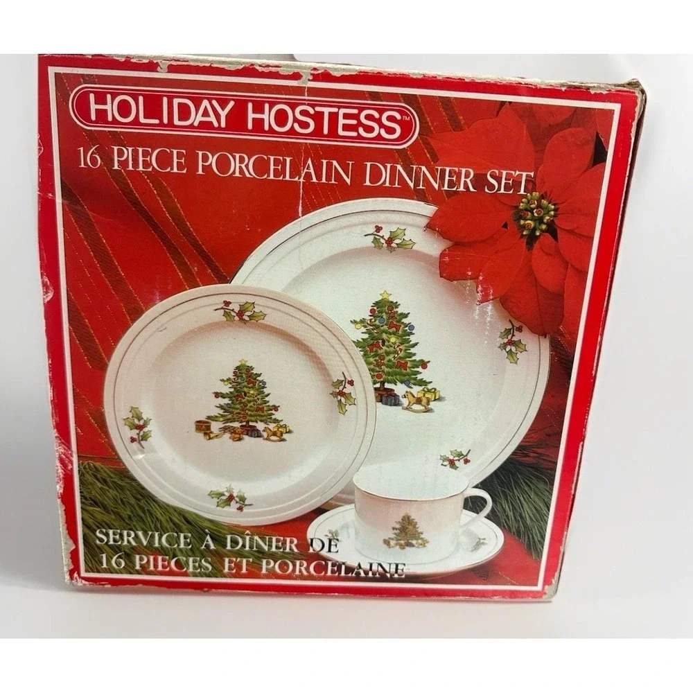 Holiday Hostess Tienshan VTG 16 Piece Porcelain Dinner Set Christmas Dinnerware‎